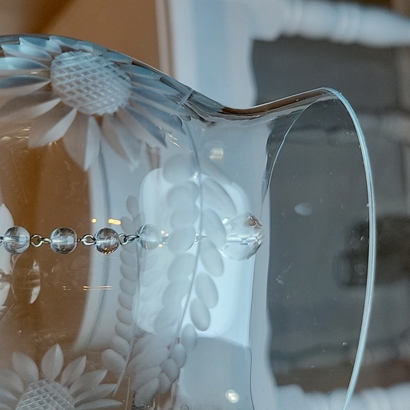 Krosno Poland Etched Flowers And Leaves Crystal Bell - Picture 8 of 10